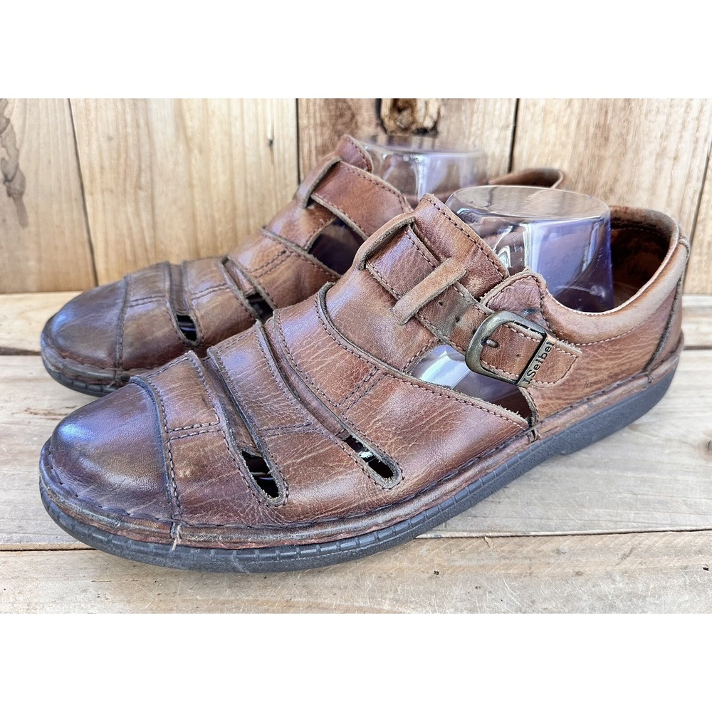 Josef Seibel Shoes Sandals Fisherman Brown Leather Closed Toe Men's 10 Preppy